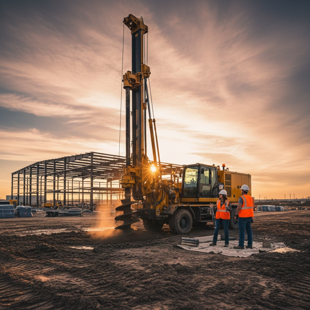 Geotechnical soil testing being carried out for retaining wall design on a Queensland construction site.