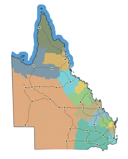 Map of Queensland showing locations serviced by Queensland Retaining Wall Engineers.