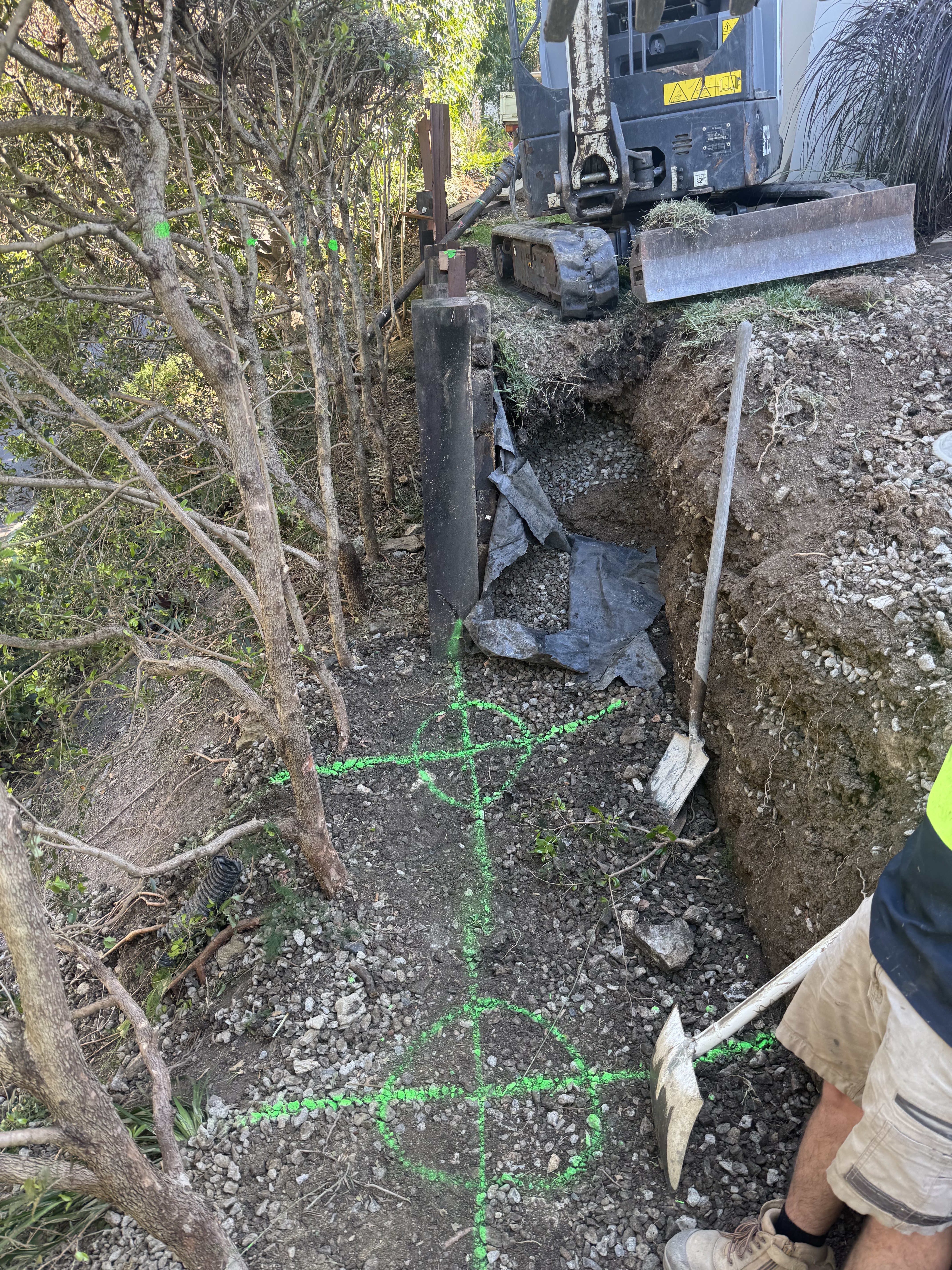 Retaining wall set-out and survey markings by engineers in Brisbane
